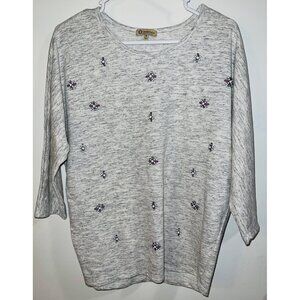 Democracy Womens Embellished Top Size M Gray Cotton/Polyester/Rayon Blend 3/4 Sl
